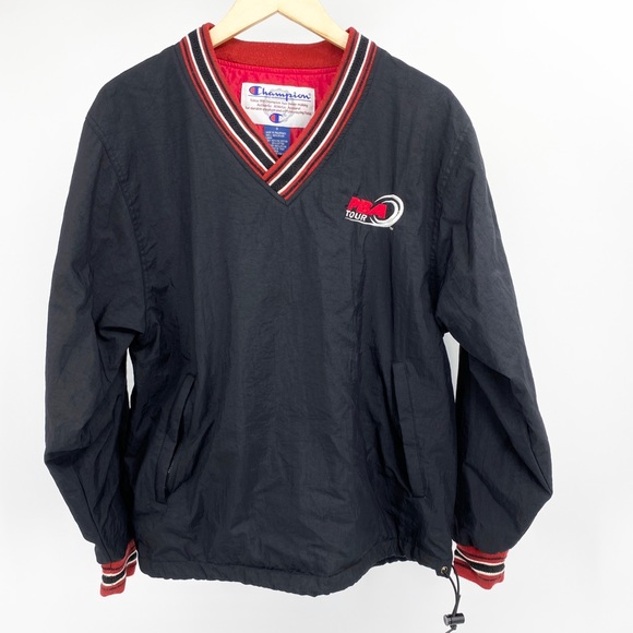 Champion Jackets & Blazers - Champion PBA Tour Black V-Neck Pullover Jacket S